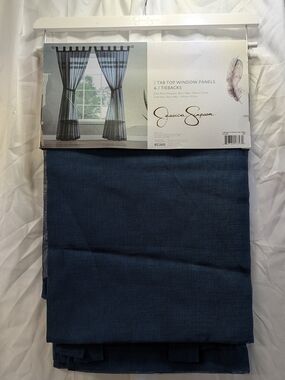 NWT Jessica Simpson Navy Tab Top Window Panels w/tie backs 2 Pack 38inx84in